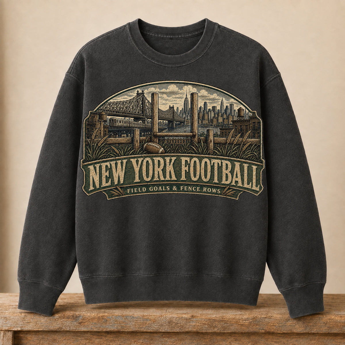 New York Football (Green) Crewneck | Field Goals & Fence Rows | Vintage City Game Day Crewneck
