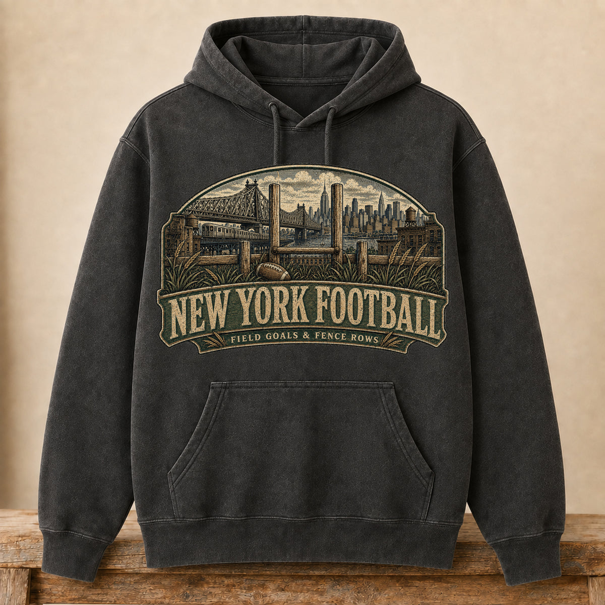 New York Football (Green) Hoodie | Field Goals & Fence Rows | Vintage City Game Day Hoodie