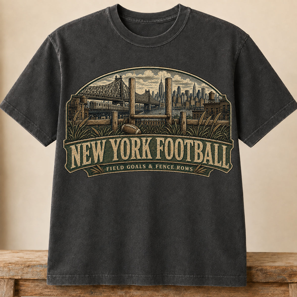 New York Football (Green) Shirt | Field Goals & Fence Rows | Vintage City Game Day Tee