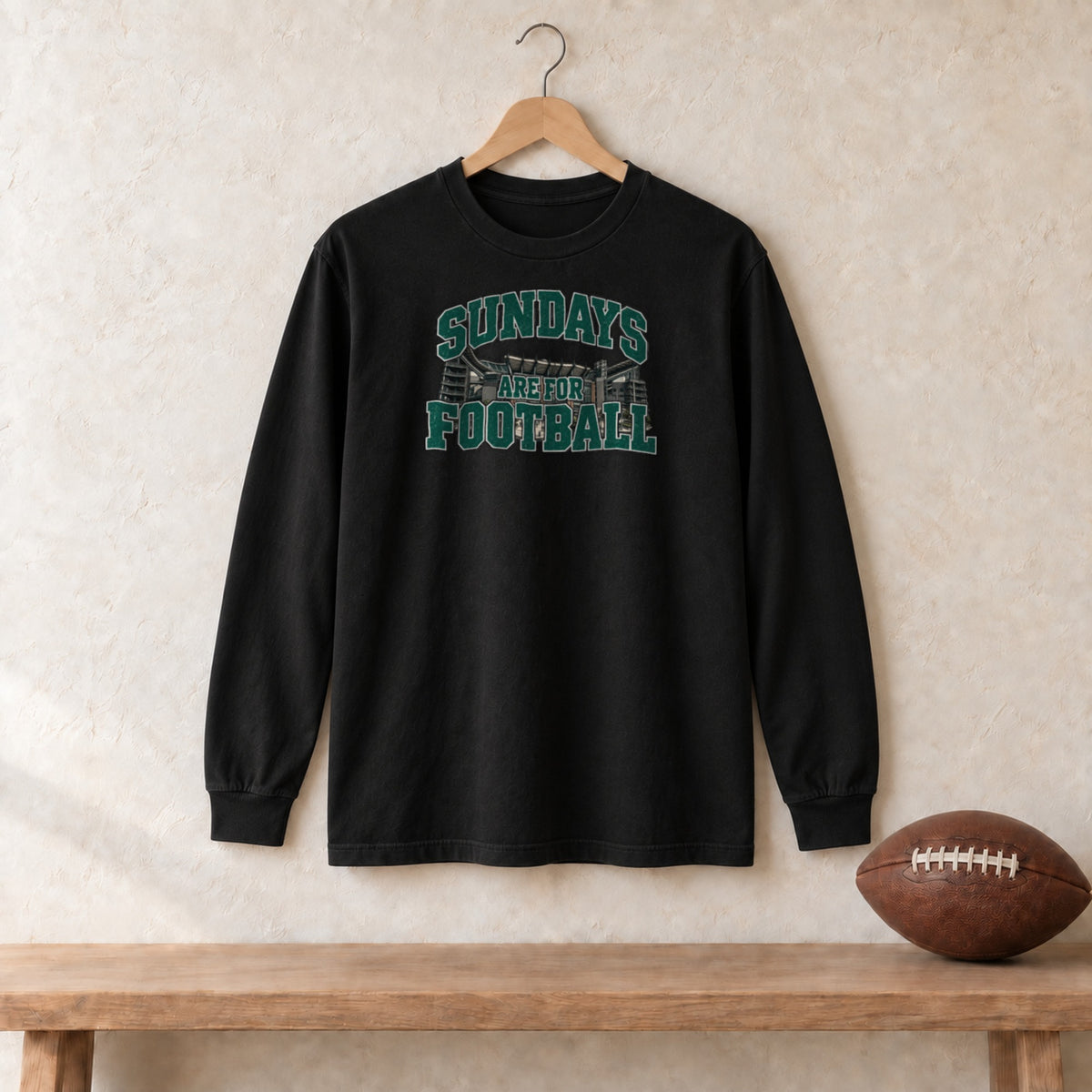 Long Sleeve Black, Philadelphia Sundays Are For Football long sleeve tee in black