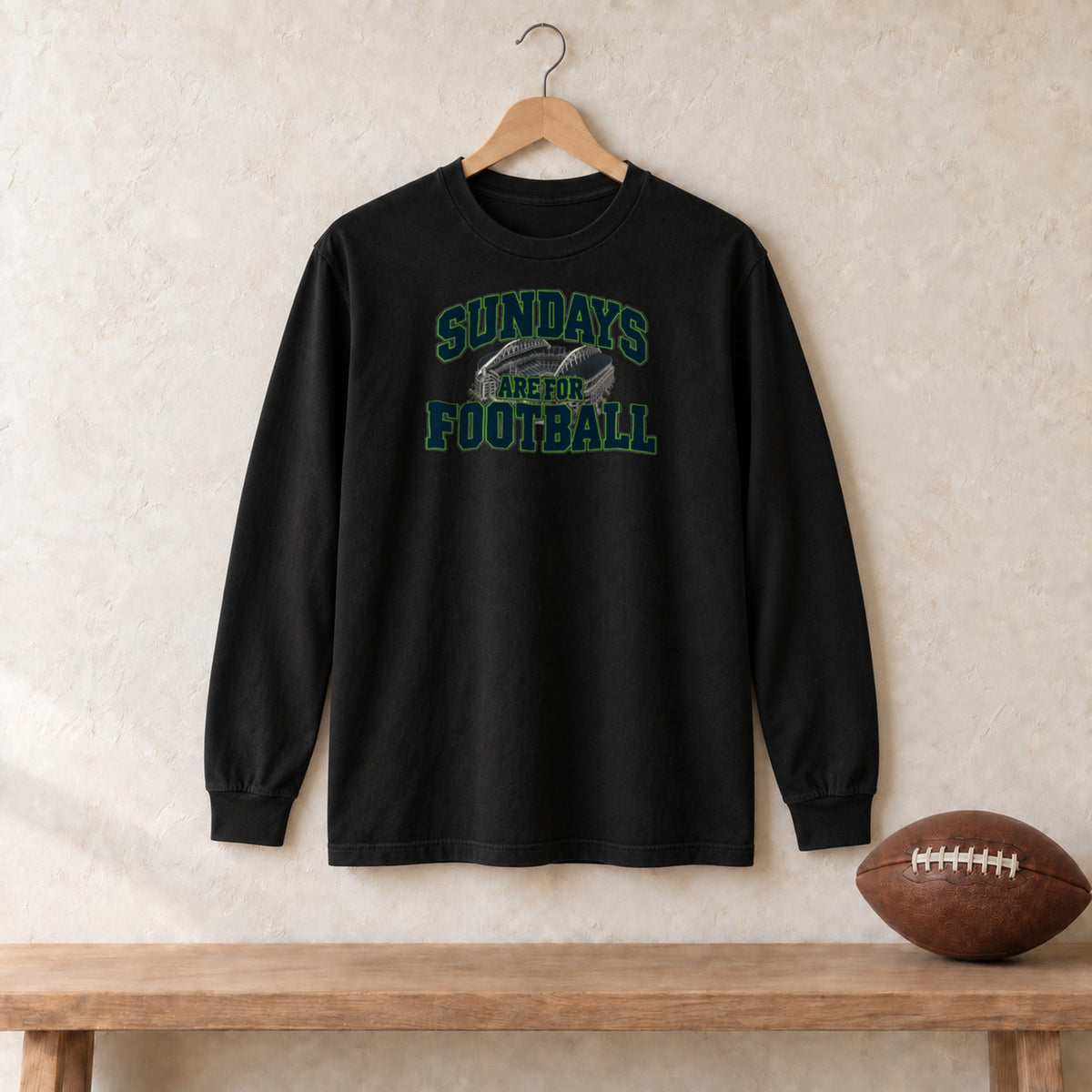 Long Sleeve Black, Seattle Sundays Are For Football long sleeve tee in black